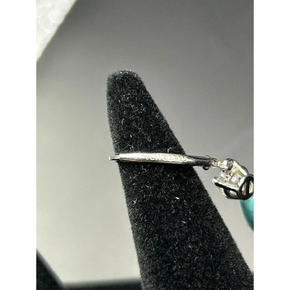 Turquois 925 Sterling Silver CZ  Dangle Drop Earrings 2.15 Grams